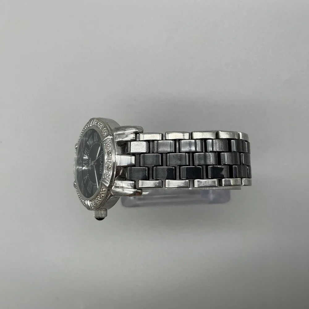 Anne Klein Womens Watch 30mm Black Dial Diamond Bezel Stainless New Battery 6.5